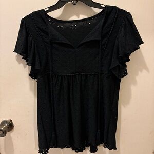 SHEIN Black Eyelet Ruffle Sleeve Blouse